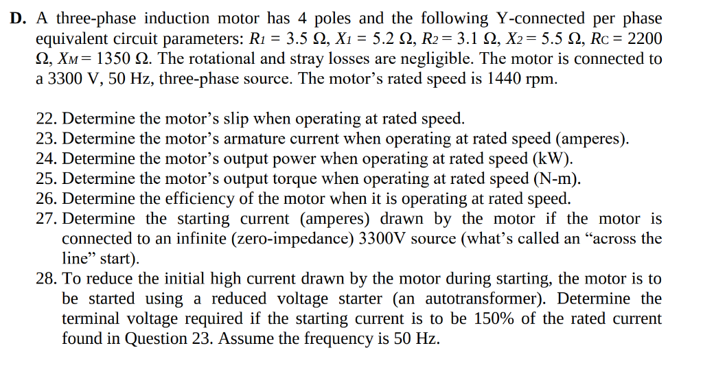 Solved D. A three-phase induction motor has 4 poles and the | Chegg.com