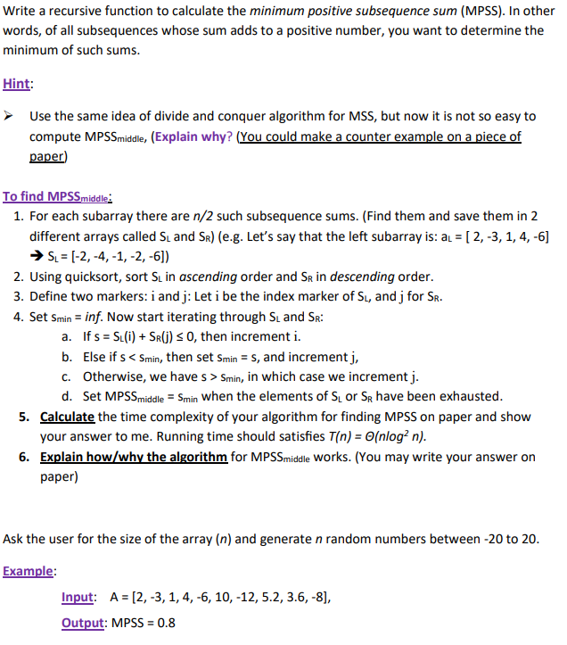 Write a recursive function to calculate the minimum | Chegg.com