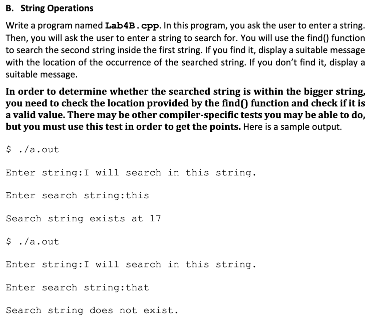 Solved B. String Operations Write a program named Lab4B . | Chegg.com