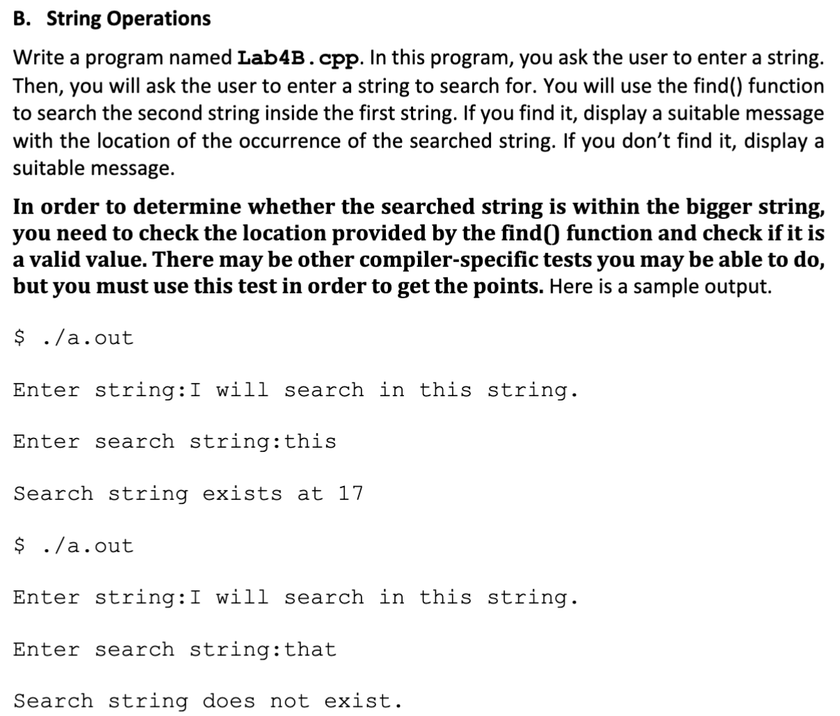 Solved B. String Operations Write A Program Named Lab4B . | Chegg.com