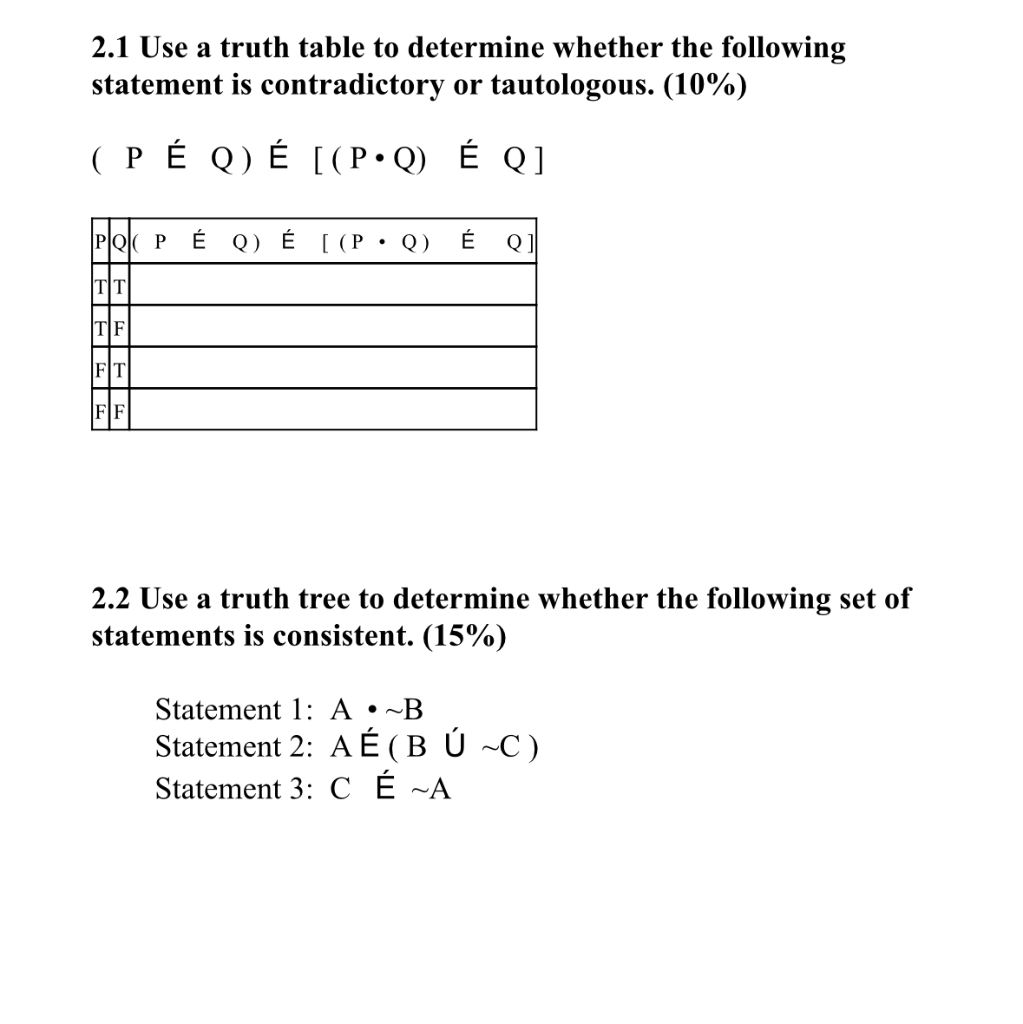 Solved 2 1 Use A Truth Table To Determine Whether The Fol Chegg Com