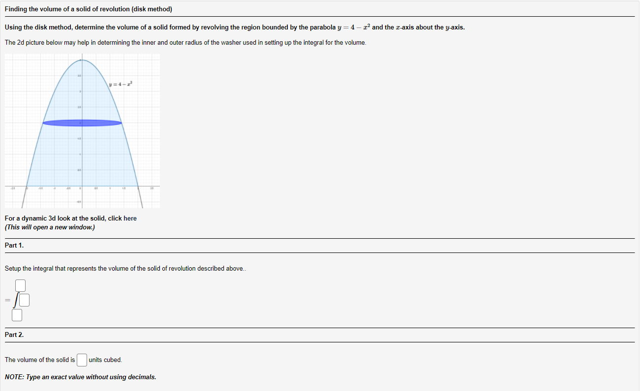 Solved Finding the volume of a solid of revolution (disk | Chegg.com