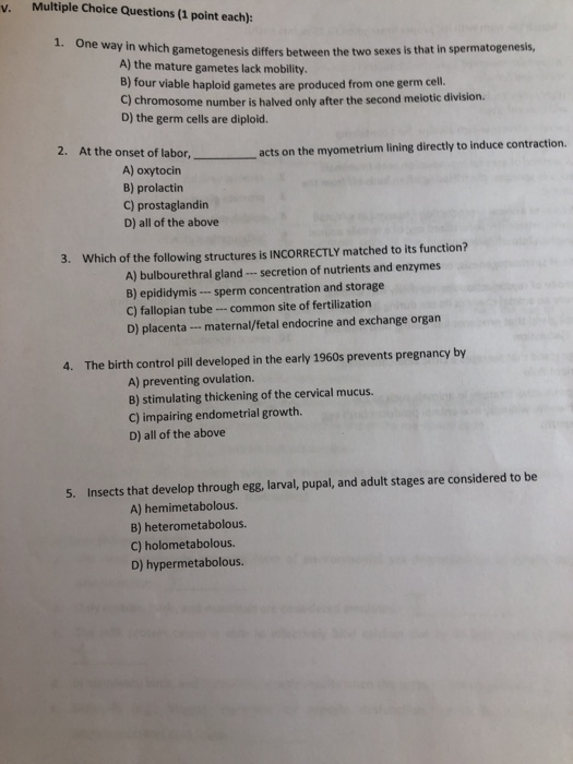 Solved Multiple Choice Questions (1 point each): v. 1. One | Chegg.com