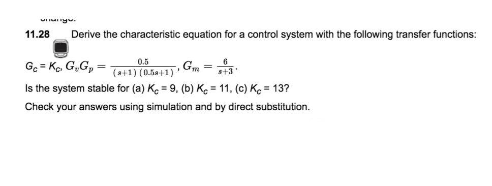 Solved 11.28 Derive the characteristic equation for a | Chegg.com