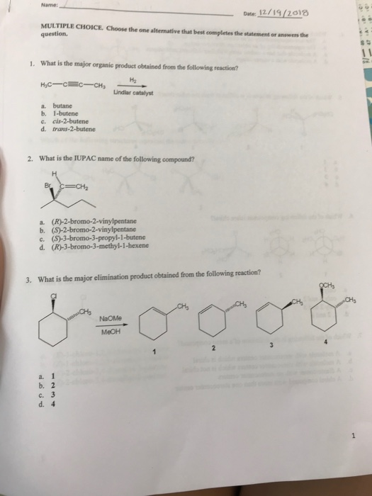 Solved Name: e: 12/19/2018 MULTIPLE CHOICE. Choose the one | Chegg.com