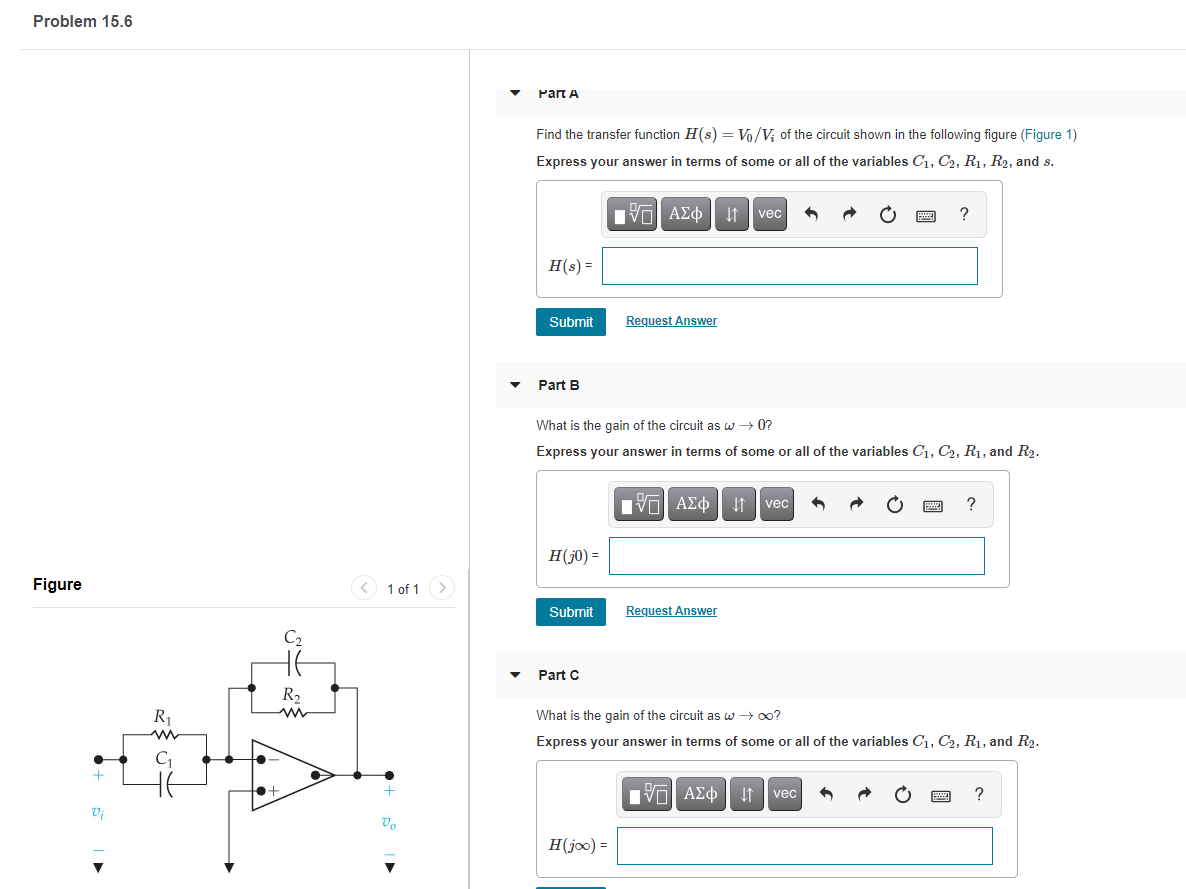 Solved Problem 15.6 Part A Find the transfer function H(s) | Chegg.com