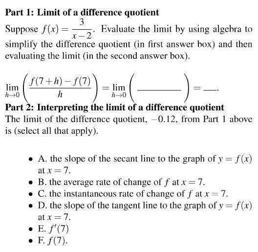 Solved Part 1: Limit of a difference quotient 3 Suppose f(x) | Chegg.com