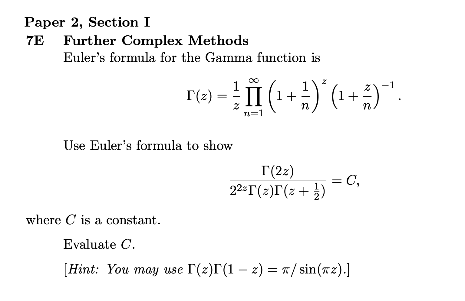 Solved Paper 2, Section I 7E Further Complex Methods Euler's | Chegg.com