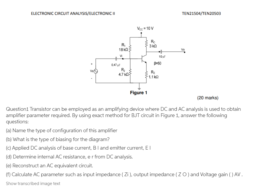 Solved ELECTRONIC CIRCUIT ANALYSIS/ELECTRONIC II
