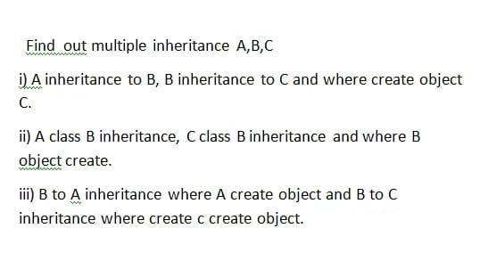 Solved Find Out Multiple Inheritance A,B,C I) A Inheritance | Chegg.com