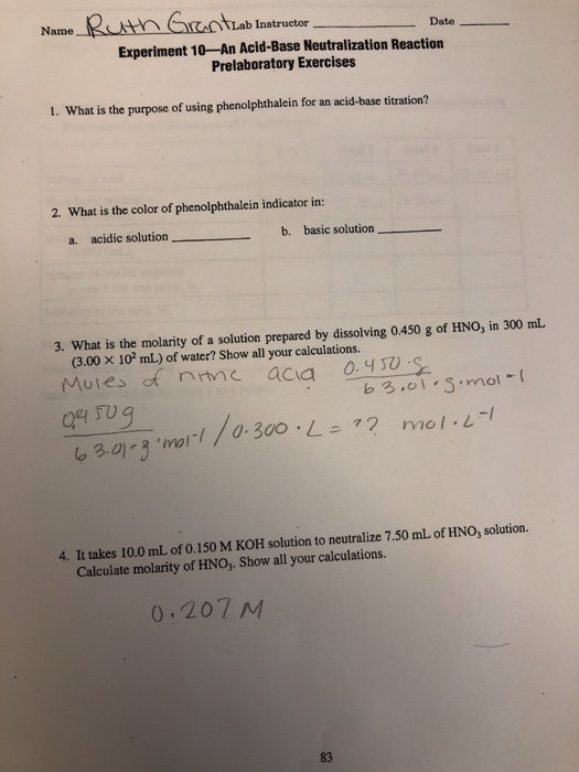 Solved Lab Instructor Date Experiment 10An AcidBase