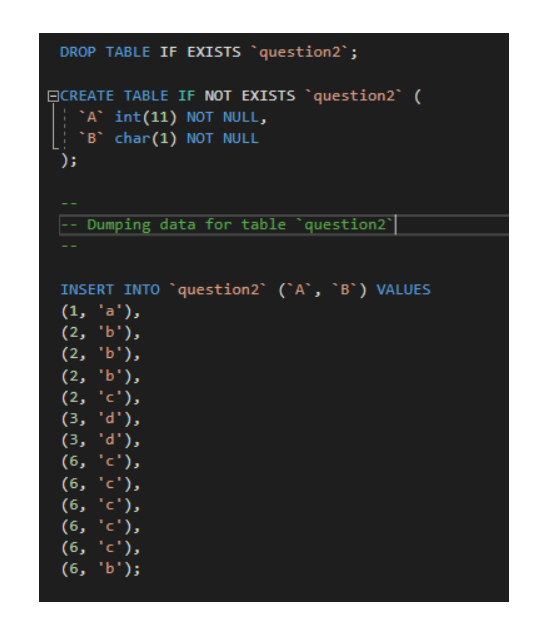 Solved DROP TABLE IF EXISTS `question2