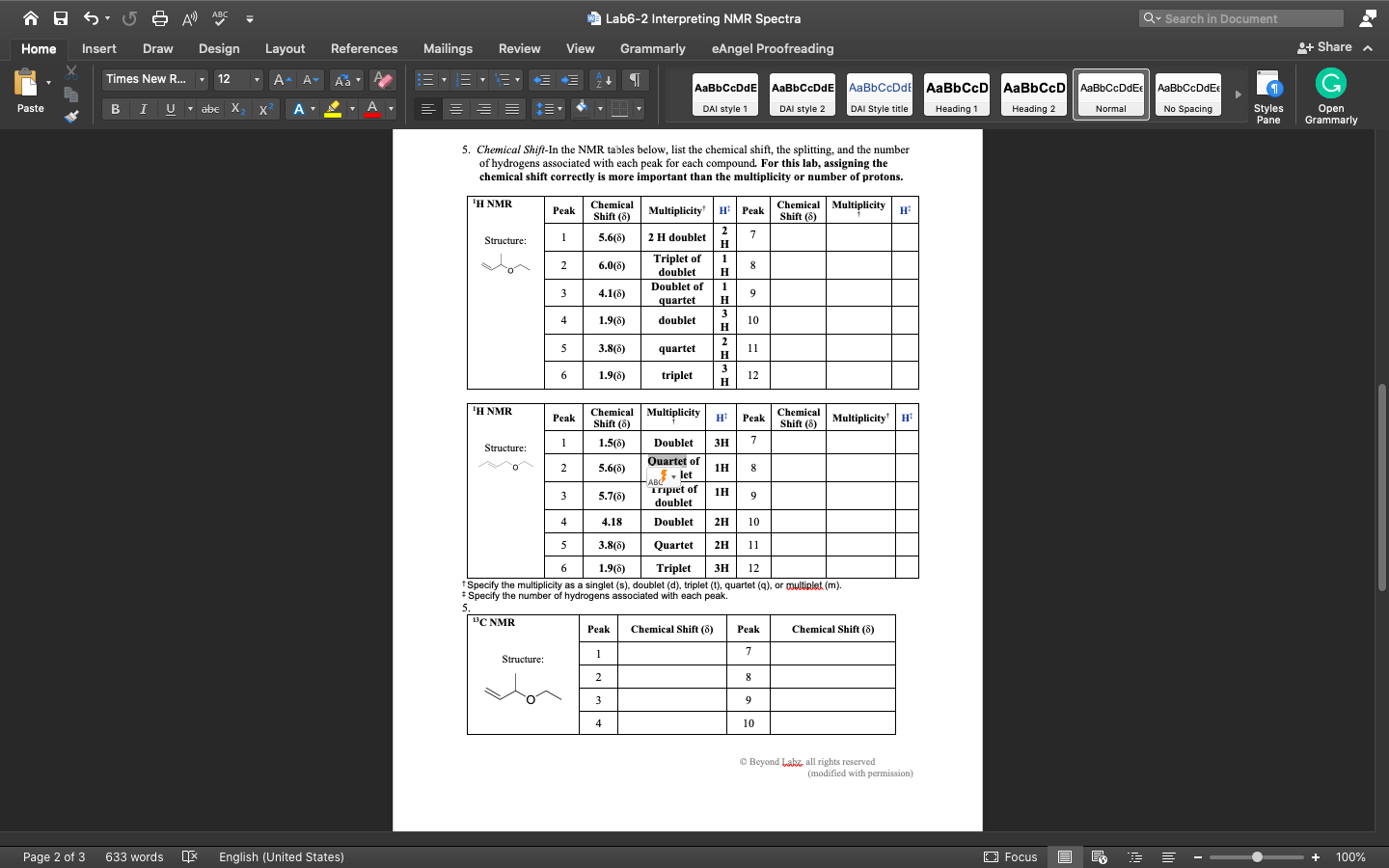 Solved Need Help With Chemical Shift In The Nmr Tables Chegg Com