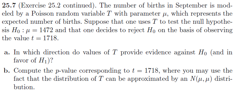 Solved 25.7 (Exercise 25.2 Continued). The Number Of Births | Chegg.com