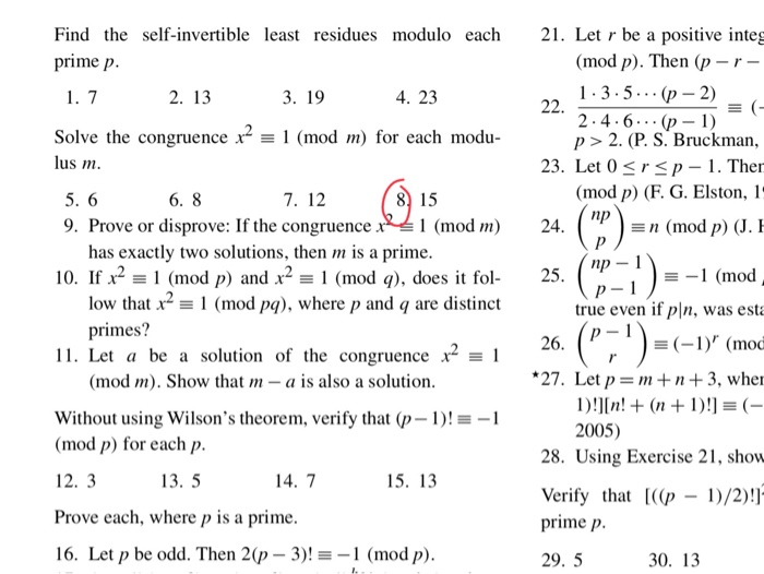 Solved Find the self-invertible least residues modulo each | Chegg.com