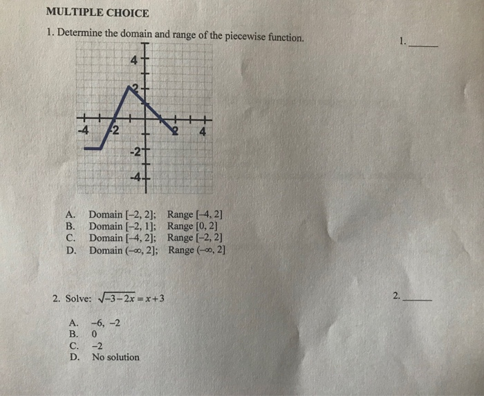 Solved MULTIPLE CHOICE 1. Determine The Domain And Range Of | Chegg.com