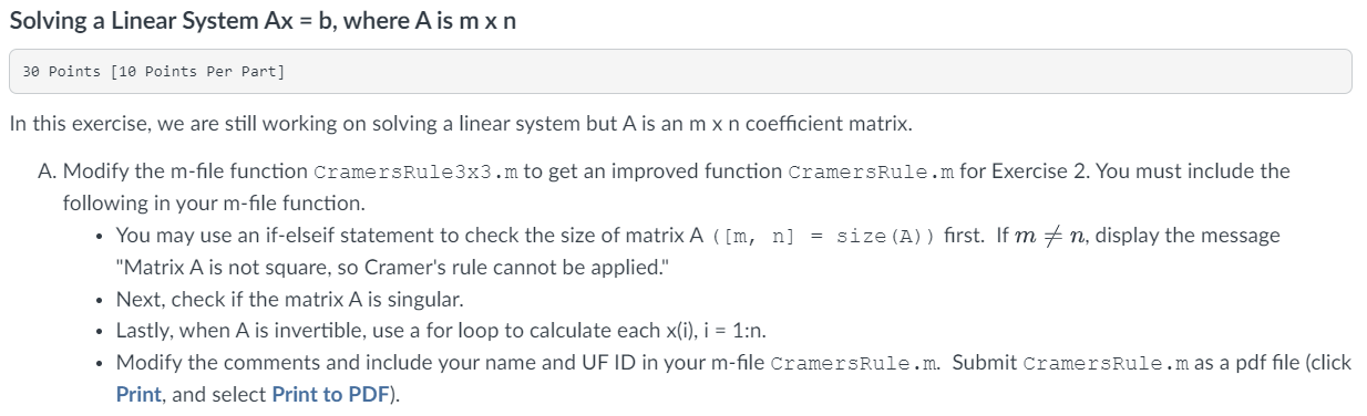 Solved Solving a Linear System Ax=b, where A is mxn In this | Chegg.com
