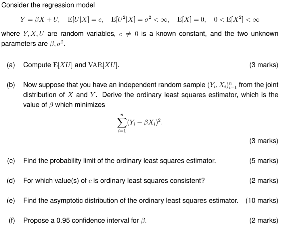 Solved Consider The Regression Model Y Bx U E U X Chegg Com