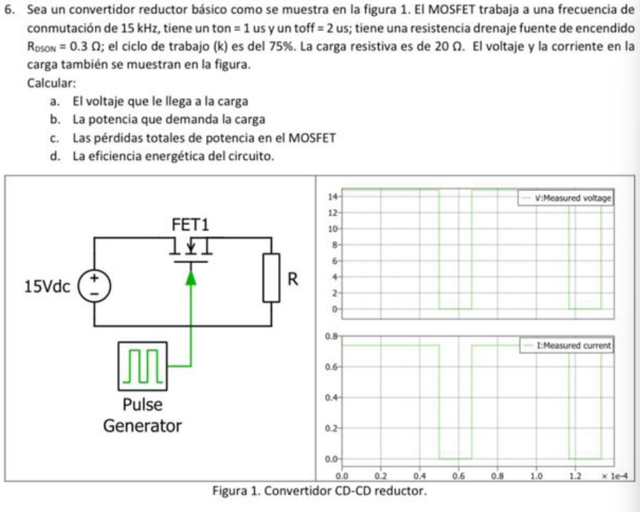 6. Sea un convertidor reductor básico como se muestra en la figura 1. El MOSFET trabaja a una frecuencia de conmutación de \(