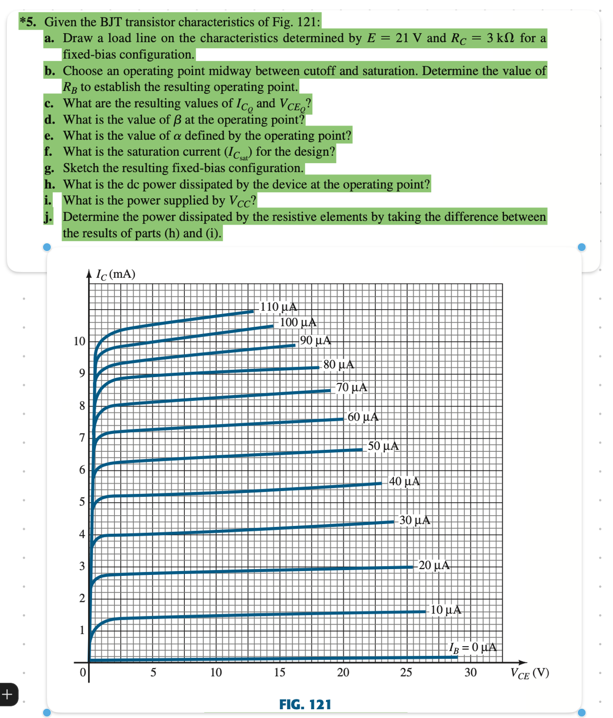 *5. Given the BJT transistor characteristics of Fig.