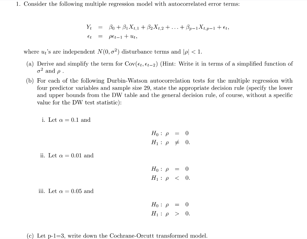 1. Consider The Following Multiple Regression Model | Chegg.com