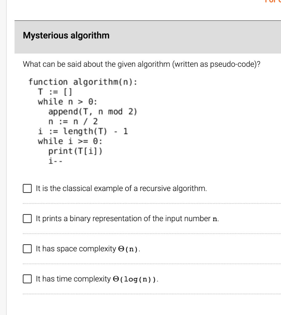 Solved TUI Mysterious algorithm What can be said about the | Chegg.com
