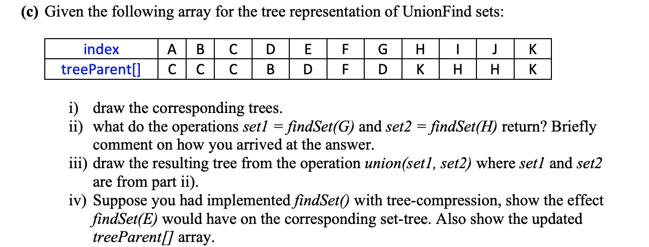 Solved (c) Given the following array for the tree | Chegg.com