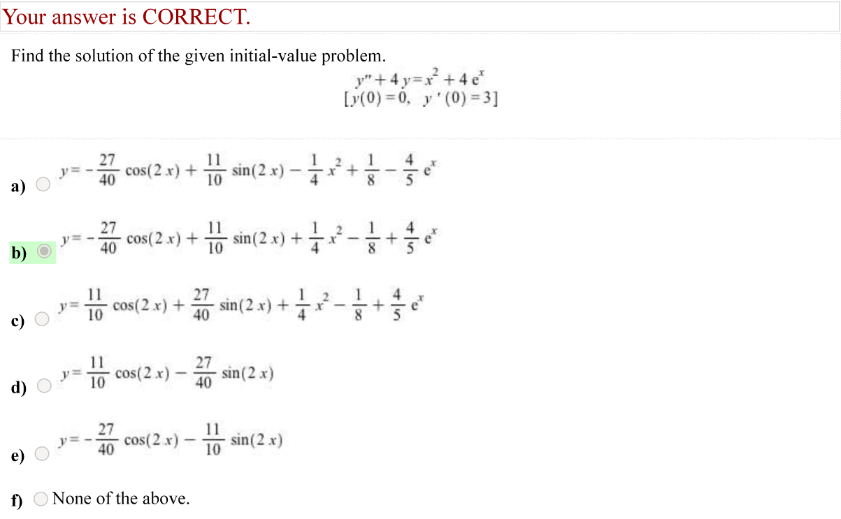 Solved Your answer is CORRECT. Find the solution of the | Chegg.com