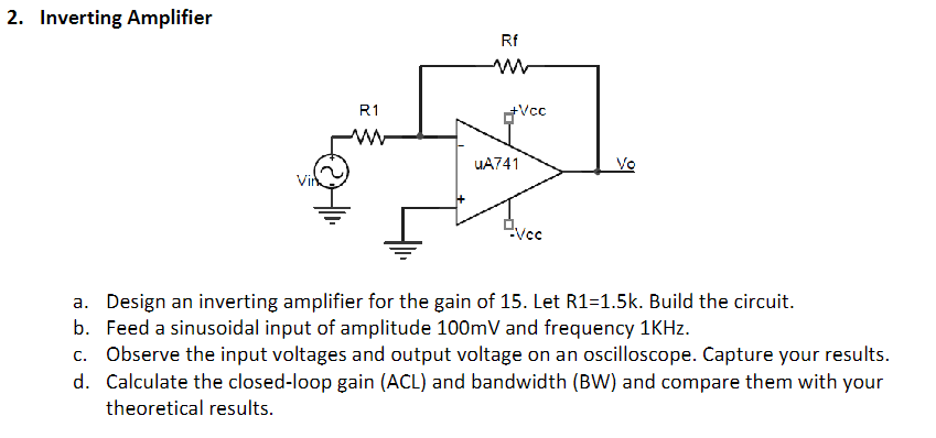 Solved Inverting Amplifiera. ﻿Design an inverting amplifier | Chegg.com