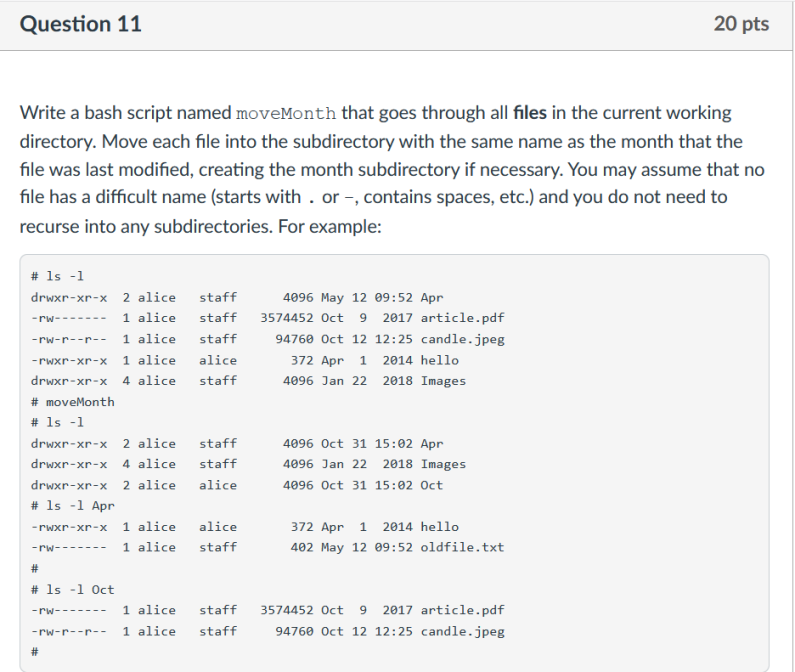Solved Question 11 20 pts Write a bash script named | Chegg.com
