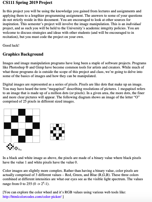 CSil1 Spring 2019 Project In this project you will be | Chegg.com