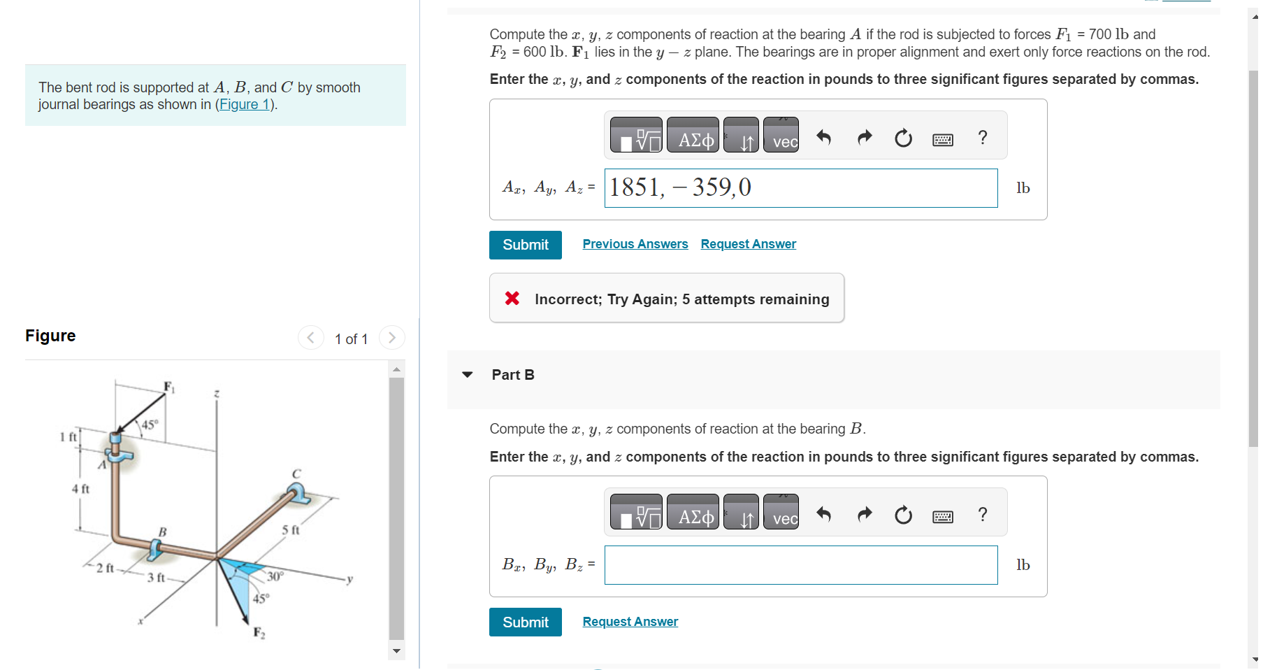 Solved Compute the x,y,z components of reaction at the | Chegg.com