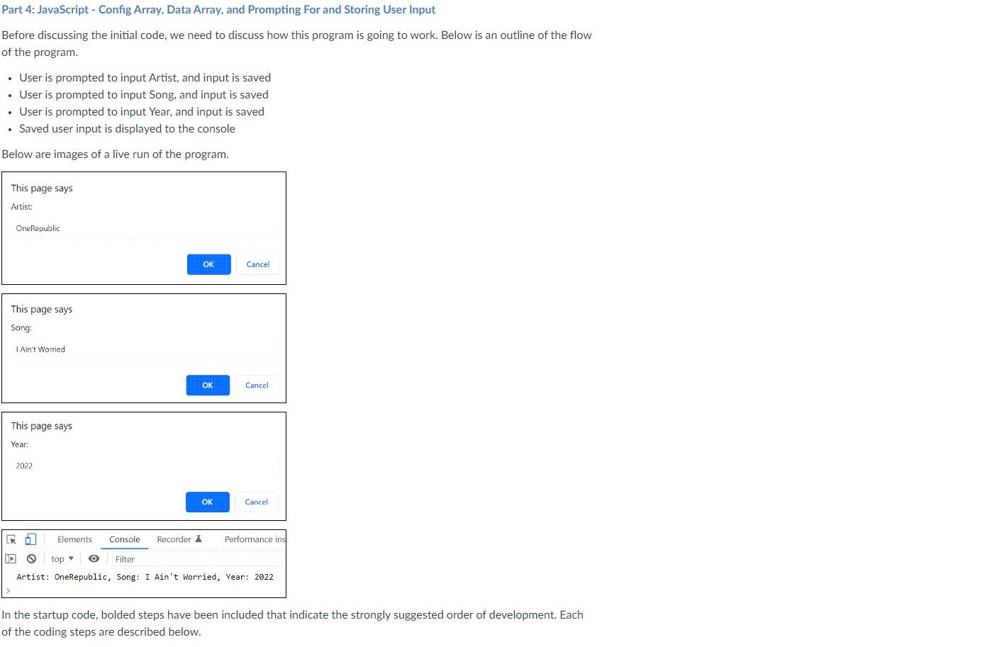Solved Part 3: JavaScript - Program Outline, and Startup | Chegg.com