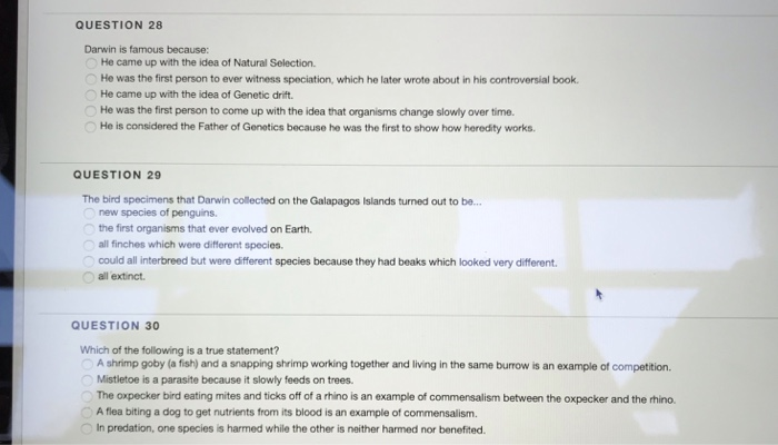 Solved QUESTION 28 Darwin is famous because: He came up with | Chegg.com