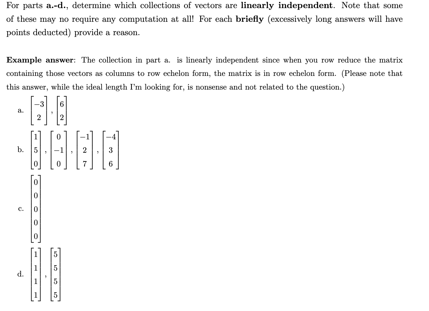 Solved For parts a.-d., determine which collections of | Chegg.com