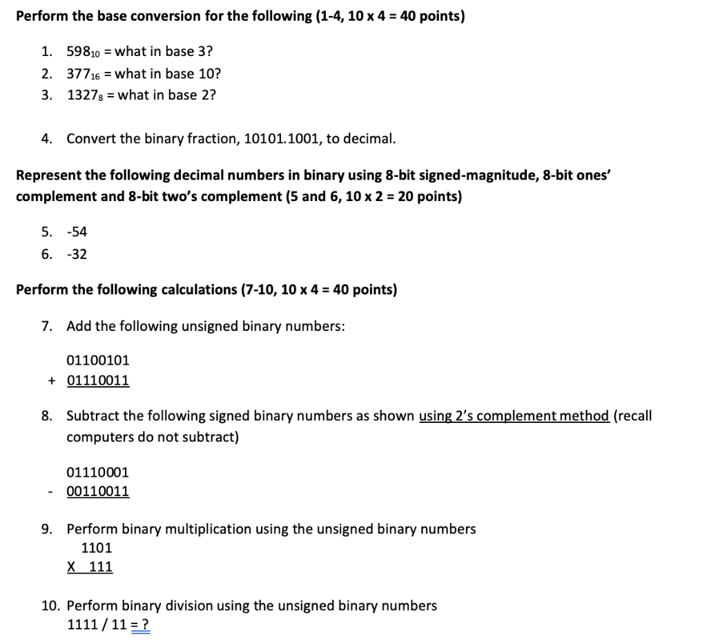 Solved Perform the base conversion for the following (1-4, | Chegg.com