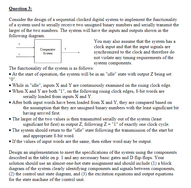 Solved Question 3: Consider the design of a sequential | Chegg.com
