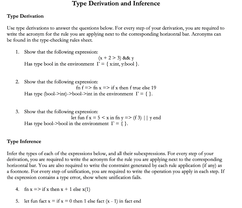 Solved Type Derivation And Inference Type Derivation Use | Chegg.com