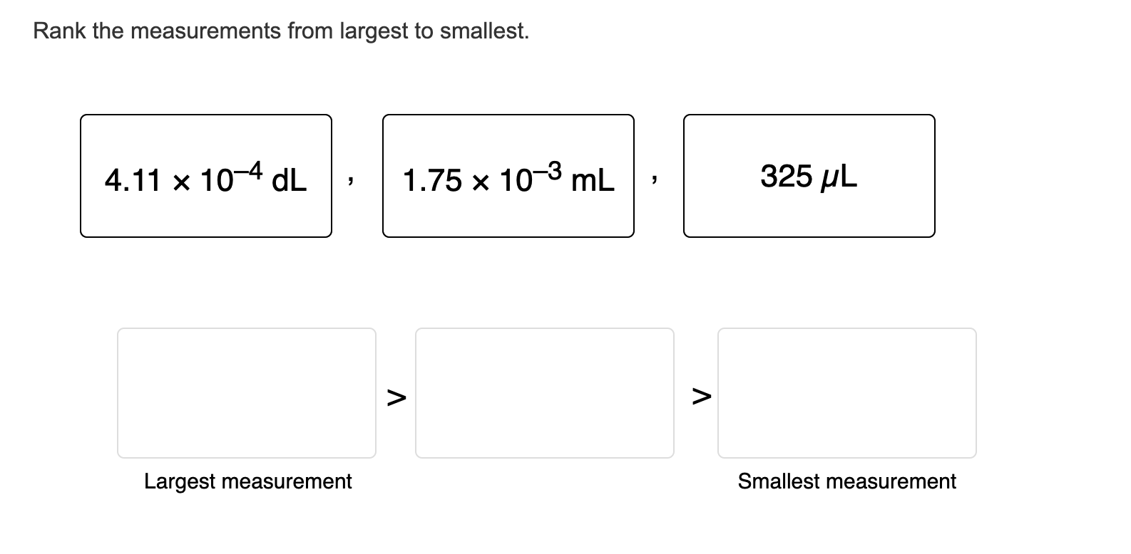 Rank The Measurements From Largest To Smallest 4 11 Chegg Com