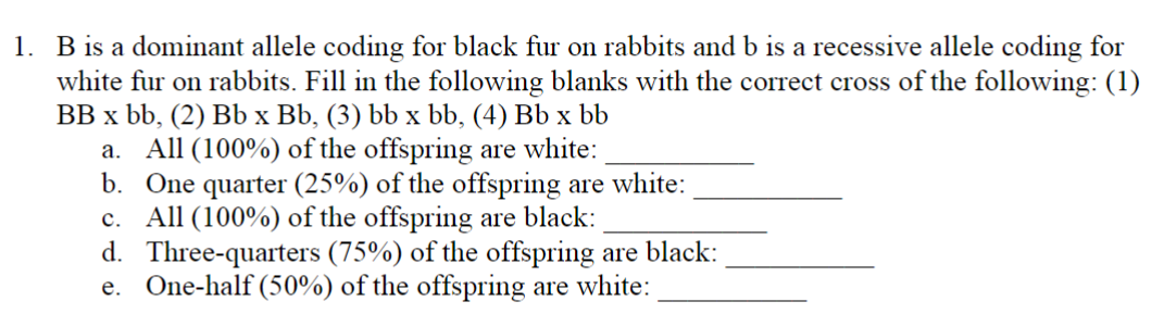 Solved 1. B is a dominant allele coding for black fur on | Chegg.com