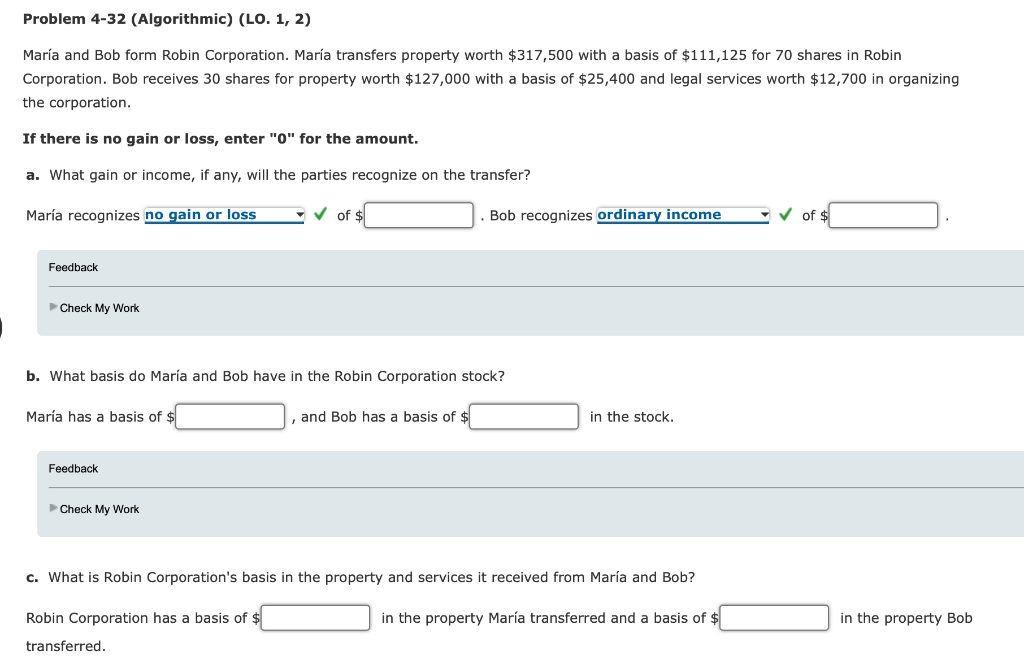 Solved María And Bob Form Robin Corporation. María Transfers | Chegg ...