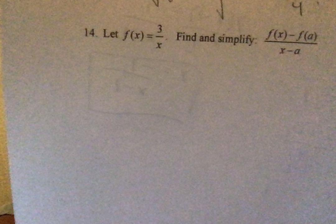 Solved ។ 14. Let f(x) = ? Find and simplify: f(x)-f(a) * - | Chegg.com