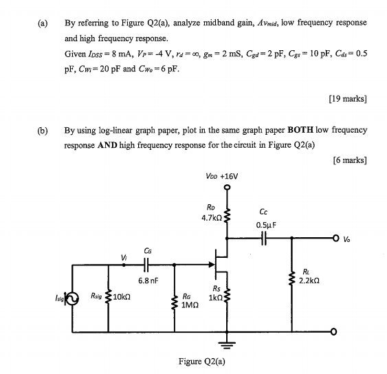 By referring to Figure Q2(a), analyze midband gain, | Chegg.com