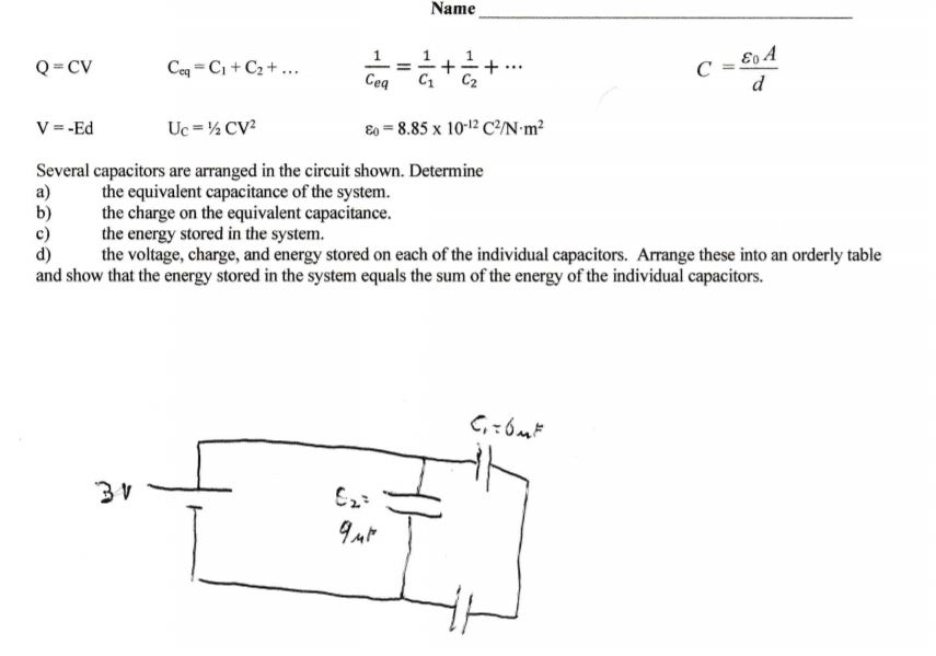 Solved Name Ea Q Cv Cenc C2 V Ed Uc 1 Cv2 0 8 Chegg Com