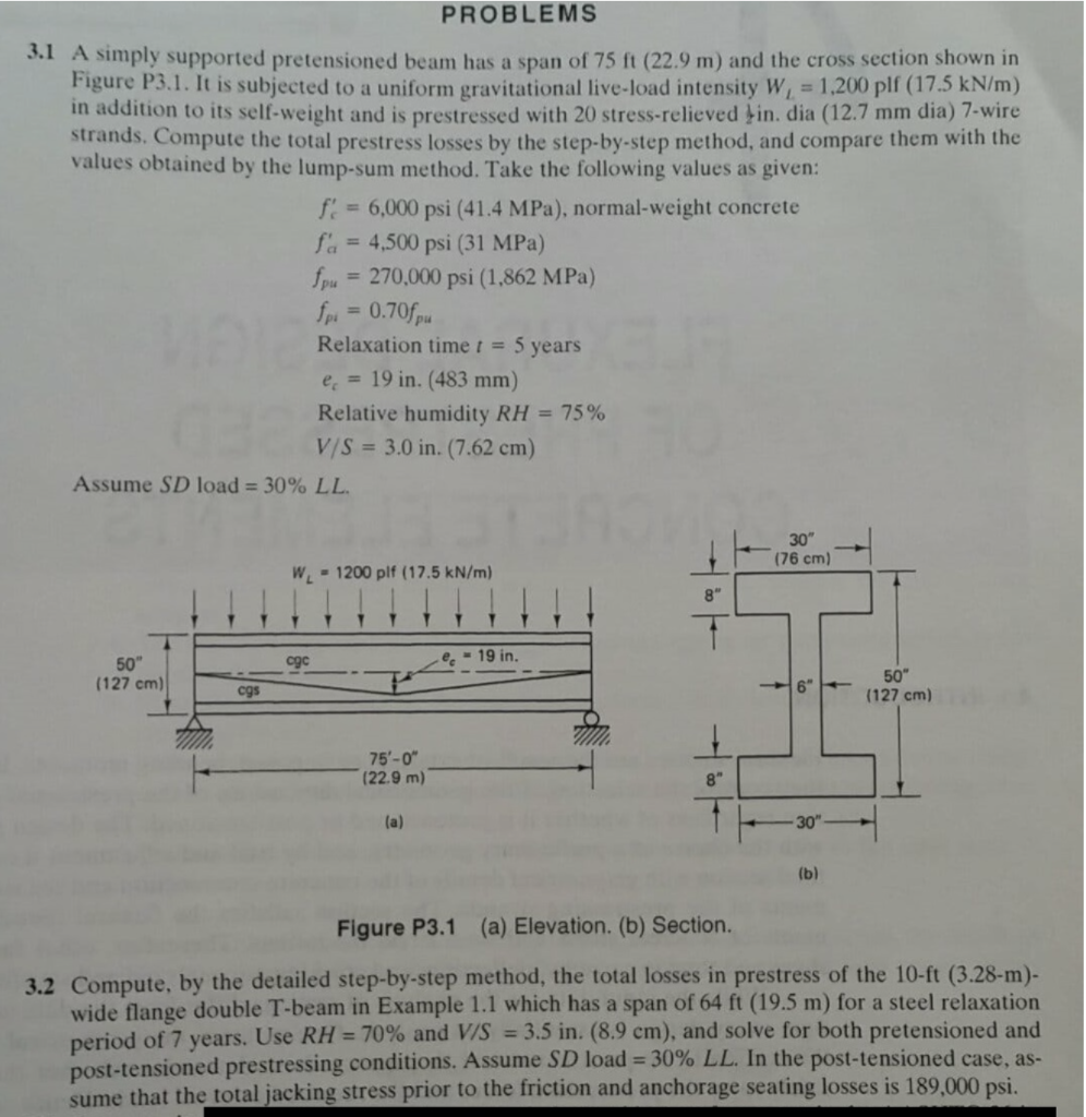 Solved PROBLEMS 3.1 A Simply Supported Pretensioned Beam Has | Chegg.com