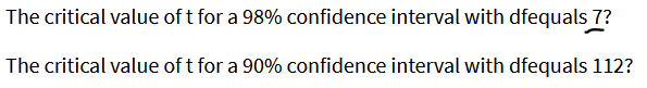 Solved The critical value of t for a 98% confidence interval | Chegg.com