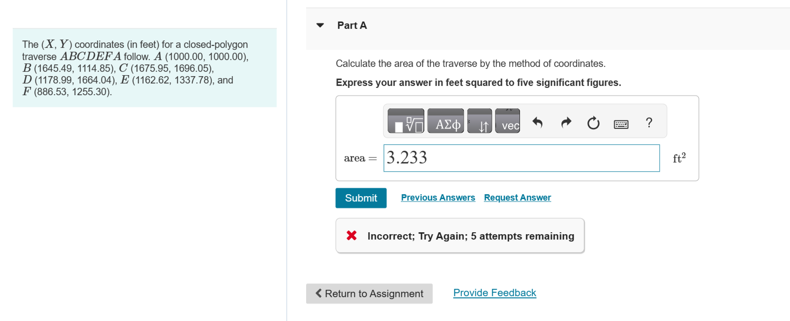 Solved Part AThe (x,Y) ﻿coordinates (in Feet) ﻿for A | Chegg.com