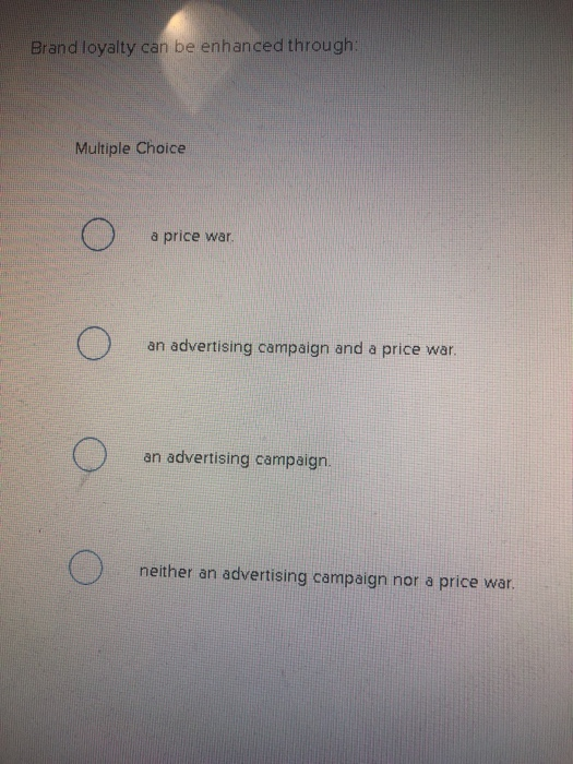 Solved Brand loyalty can be enhanced through Multiple Choice | Chegg.com