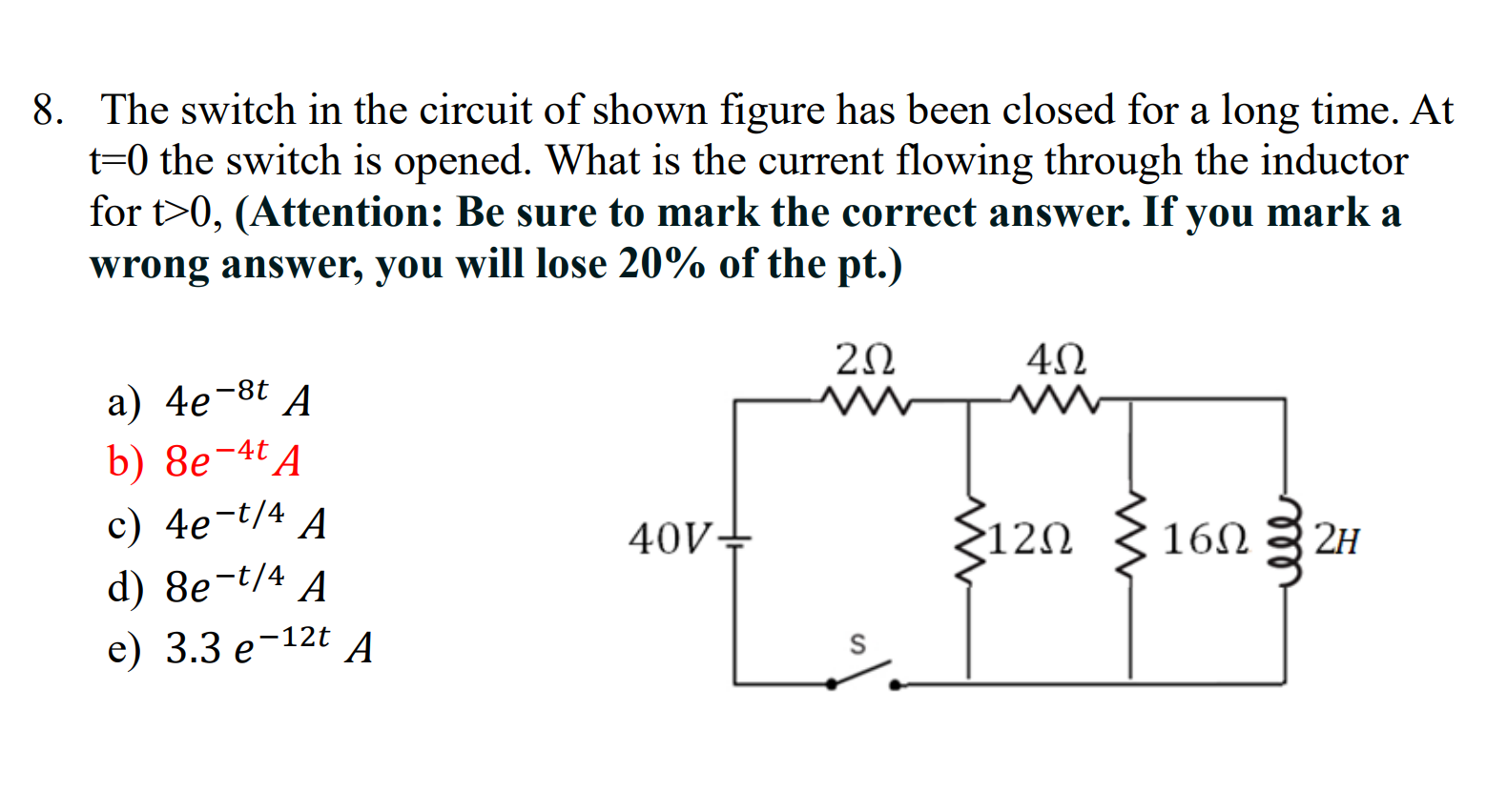 Solved The switch in the circuit of shown figure has been | Chegg.com