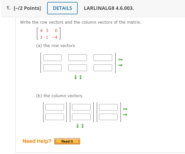 Solved 1. [-12 Points] DETAILS LARLINALG8 4.6.003. Write the | Chegg.com